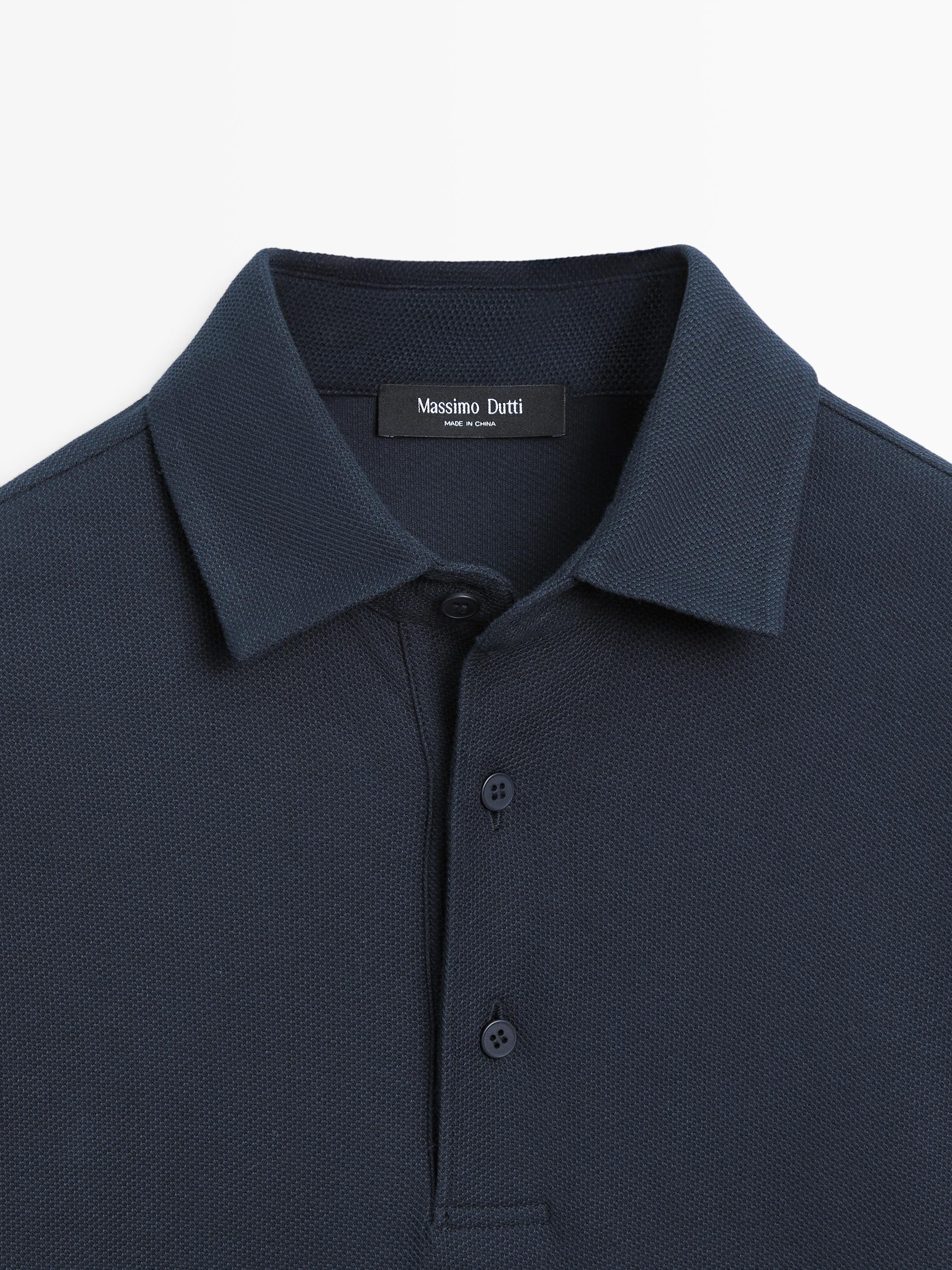Textured piqué polo shirt with long sleeves